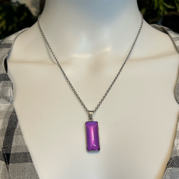 Classic Silver and Purple Glass Pendant Necklace - Stylish Casual Necklace - Picture 9 of 9